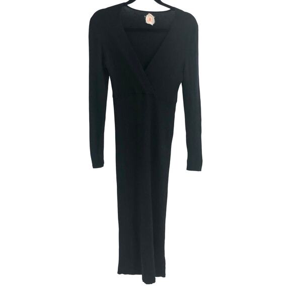 Jardin des Orangers Black Ribbed Maxi Dress Bodycon Ribbed Long Sleeve Knit Sz M - Picture 1 of 10